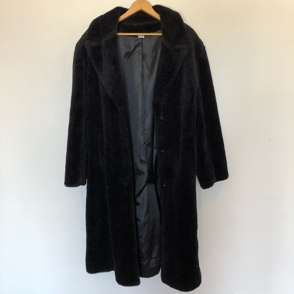 Long Oversize Faux Persian Lamb Fur Coat - Black Teddy - Picture 4 of 7
